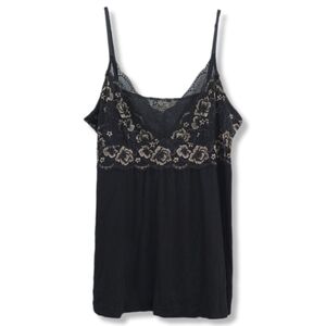 Tahari Black Sleepwear Cami, Floral Gold Black Lace, Size Large, Coquette Dainty